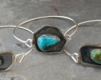 Turquoise and Sterling Silver Tension Bracelet