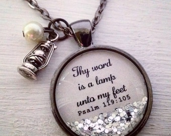 Bible verse necklace/Psalm 119:105/Thy word is a lamp unto my feet/Christian jewelry/Christian gift/scripture necklace/Psalm necklace