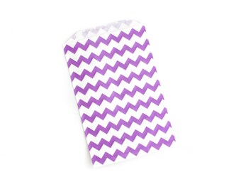 Purple Chevron Favor Bags // Chevron Treat Bags // Large Paper Bags (Set of 25)