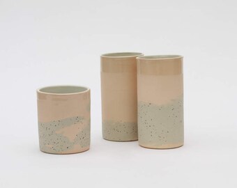 Ceramic tumbler. Beaker cup. Small planter pot. Pink ceramics. Speckled clay. Cacti planter. Small planter pot. Ceramic tumbler coffee