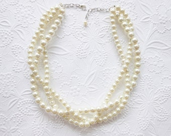 Ivory Pearl Necklace, Pearl Statement Necklace, Wedding Necklace, Bridal Necklace