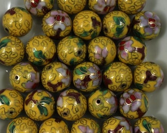 14mm Yellow Cloisonné Bead (2 Pcs) #1517