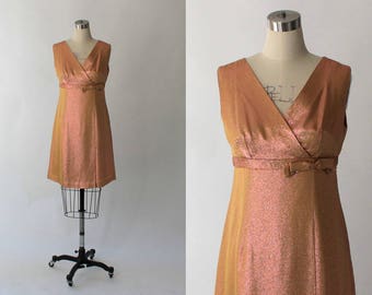 SALE // 1960s Lurex Mini Dress // 60s Vintage Short Empire Waist Metallic Formal Party Dress // Small - Medium
