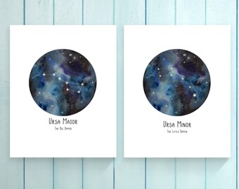 Big Dipper. Little Dipper. 8x10 Digital Print. Galaxy watercolor. Nursery print. Birthday Gift.