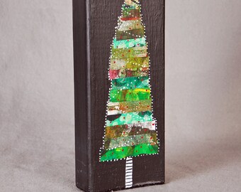 Tree Large Mixed Media Art Block 8x4x2
