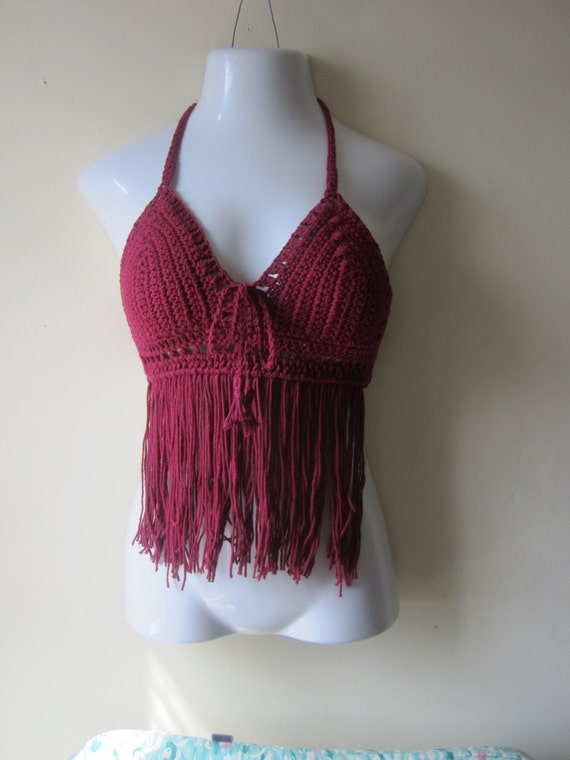 FRINGE HALTER TOP crochet top bikini top 70's top