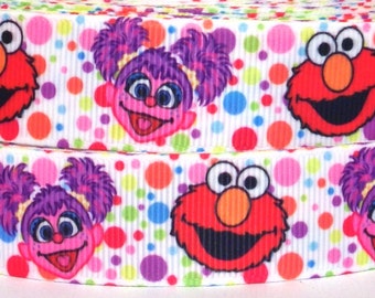 Elmo and Abby Cadabby 1" Grosgrain Ribbon - 3 yards Elmo and Abby Ribbon - Sesame Street Ribbon - Elmo and Abby Grosgrain Ribbon