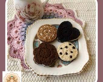 Crochet Cookies, Children's Play Food, Children's Pretend Food, Crochet Biscuits, Crochet Food, Play Cookies, Pretend Cookies, Play Cookies