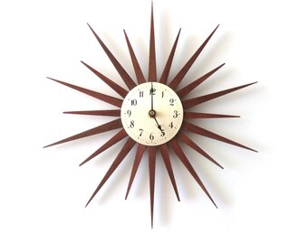Mid Century Sunburst Clock, Handmade Mid Century Modern Home Wall Decor, Australian Jarrah Wood Starburst Clock, Sun Burst Clock