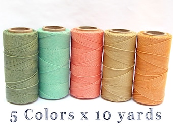 Waxed Cord - Linhasita - Macrame Cord - Waxed Polyester Thread - Set of 5 Colors - 10 yards each - PASTEL