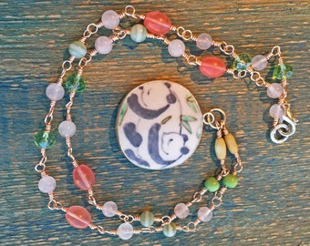 Antique Chinese Pottery Pendant Necklace