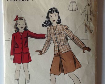 Vogue 2311 Girls Jacket and Skirt Size 8 Vintage 1940's