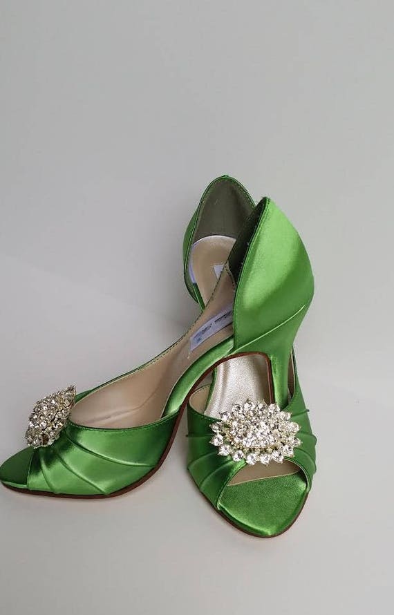 Wedding Shoes Apple Green Wedding Shoes with Sparkling Crystal