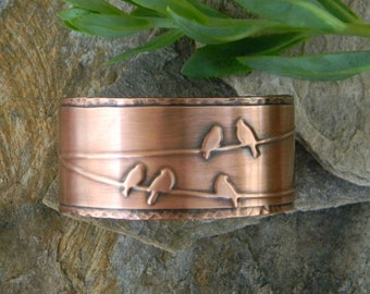 Copper cuff bracelet bird on wire handmade hammered copper bracelet artisan copper cuff bracelet gift for bird lover 7th anniversary gift