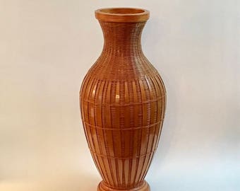 Vintage Rattan Flower Vase, Pottery Liner