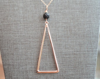 Triangle Lava Necklace, Essential Oil Necklace, Oil Diffuser Necklace, Lava Necklace, Diffuser Necklace, Lava Rose Gold Necklace, Lava