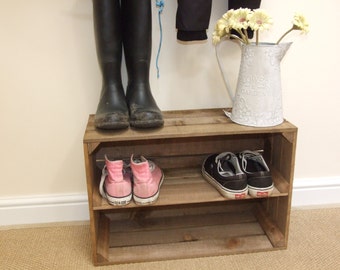 Rustic, Vintage Style, WOODEN SHOE RACK, New, Handmade, Apple Crate Shoe Rack, Shabby chic