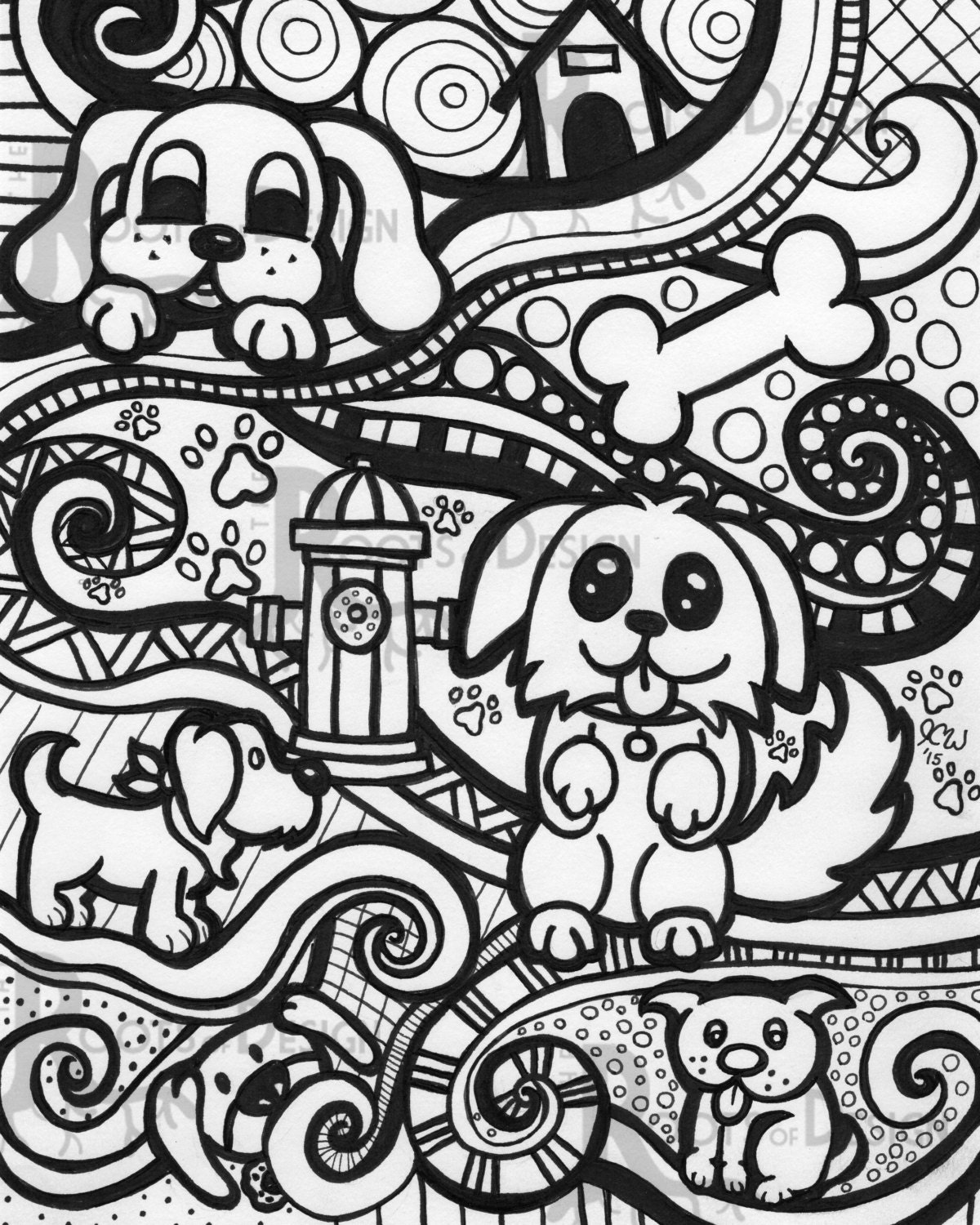 Download INSTANT DOWNLOAD Coloring Page Dog Art Print zentangle