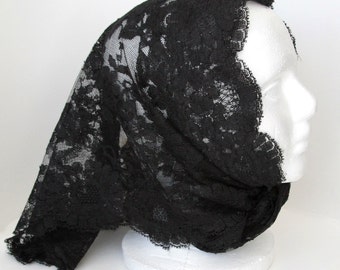 Vintage Black Floral Lace Triangle Scarf Shawl