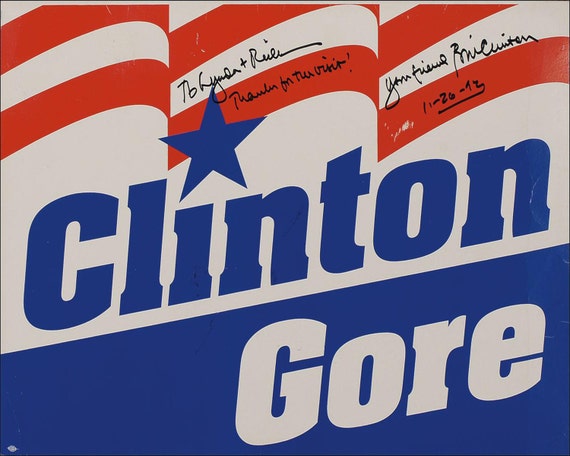 aa5 bill clinton al gore campaign poster signed photo reprint