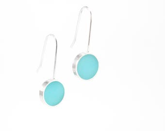 Don't Stop Earrings scuba/aqua resin and sterling silver - gift