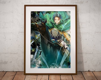 Levi Poster Shingeki no Kyojin Poster AoT Print Levi Mikasa Eren Armin Anime Watercolor Art Print, Anime Poster Watercolor Wall Art n334