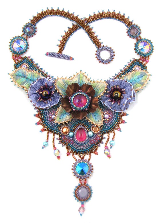 Items similar to Garden Party Bead Embroidery Necklace ...