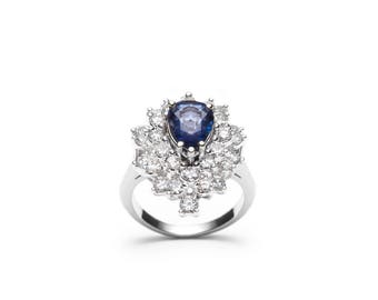 Beatrice Pear Shaped Sapphire and Diamond 18 kt White Gold Ring