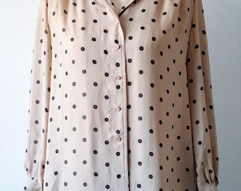 Vintage Polka Dot Blouse/ Button Up Shirt Vintage/ Sheer/ Secretary Blouse/ Polka Dot Shirt/ Indie/ Hipster/ Office/ Casual/ Mod/ Punk/ M