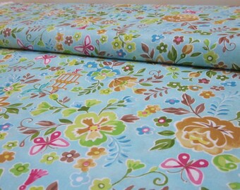Chinoise Bright Aqua Mustard Fabric Fat Quarter