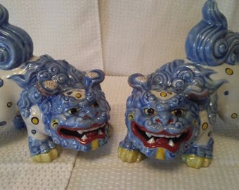 Pair of Vintage Porcelain Foo Dog Statues