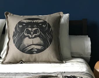 Pattern Gorilla grey-beige linen Cushion cover