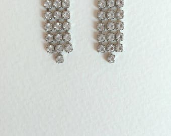 Vintage Rhinestone Dangle Earrings - Post Backs for Pierced Ears - Simple and Elegant Design - Rhinestone Earrings, Wedding, Prom, Gift