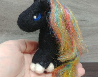 Black Horse, Horse, Horse Lover Gift, Needle Felt Horse, Rainbow Horse, Horse Decor, Equestrian Decor, Horse Art, Minimalist Horse Art