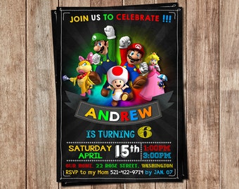 Super Mario invitation - Super Mario birthday invitation - Super Mario birthday - Super Mario Invite - Super Mario Tag - Any age invitation