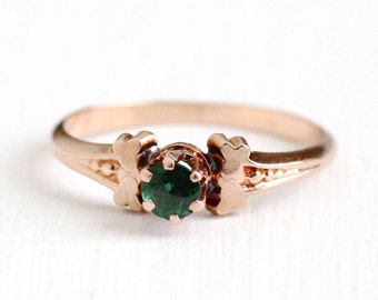 Sale - Antique Garnet Ring - Victorian 10k Rose Gold Doublet - 1890s Size 5 1/2 Green Solitiare Composite Gem Simulated Emerald Fine Jewelry