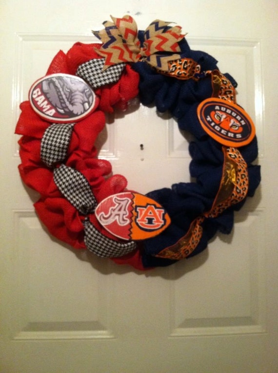 House Divided Bama/Auburn Collegiate Burlap Wreath, Roll Tide/War Eagle Wreath,Collegiate Wreaths,House Divided Wreath,Bama Wreath