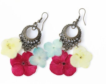 Pressed Flower Jewelry, Real Flower Earrings, Flower Earrings, Light weight Earrings, Chandelier Earrings, Botanical Jewelry, Gift for her