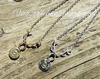 Handmade AR15 223 Bullet Antler Necklace in Gold or Silver Jewelry for the Country Girl, Bullet Necklace, Deer Antler Necklace