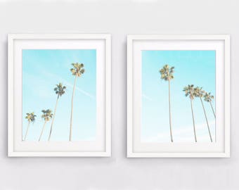 Palm Tree Prints Set of 2, Palm Tree Art Tropical Wall Decor, California, Hawaii, Coastal Decor Download Beach Art Printable Large Art