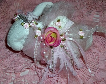 Ceramic Rabbit, Embellished Bunny, Easter Bunny, Shabby Chic bunny, Easter Decor