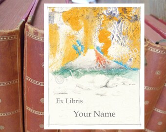 Bookplate stickers "Volcano", personalised ex libris, custom bookplate, custom exlibris, personalised bookplate stickers, bookplates, 223