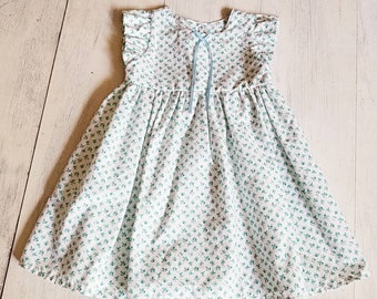 Toddler Easter Dress, 4T Easter Dress, Baby Blue Floral Dress, Vintage Floral Ruffle Sleeve Dress, Toddler Spring Dress