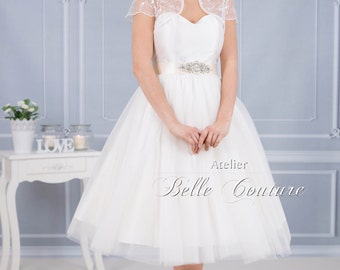 50's wedding dress "Gill" with tulle skirt and lace Bolero