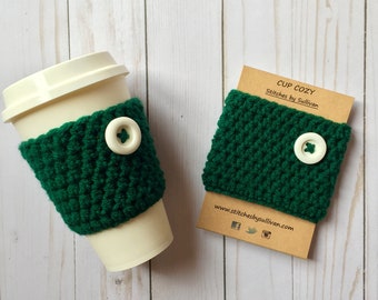 Evergreen Coffee Cozy, crochet coffee cozy, crochet cup cozy, crochet mug cozy, coffee cozy, cup cozy, mug cozy