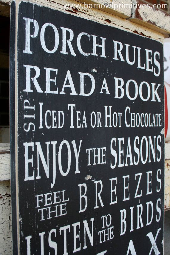 On Porch Rules Sign Wall Art Hand Painted Wooden