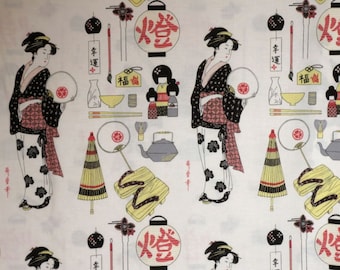 Ivory Geisha Coterie Print Pure Cotton Fabric from Alexander Henry--One Yard