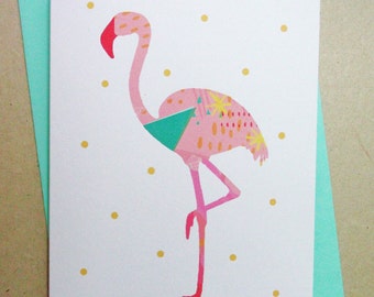 Card, greetings card, 'Gogo flamingo', bird illustration, bird card, flamingo card, birthday card
