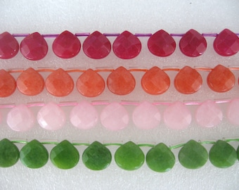Full Strand Colorful Jade Faceted Flat Teardrop Briolette Beads 13x13mm