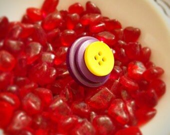 Stacked Button Ring, Purple and Yellow Button Ring, Button Ring, Adjustable Button Ring, Cheerful Button Ring, Button Jewelry